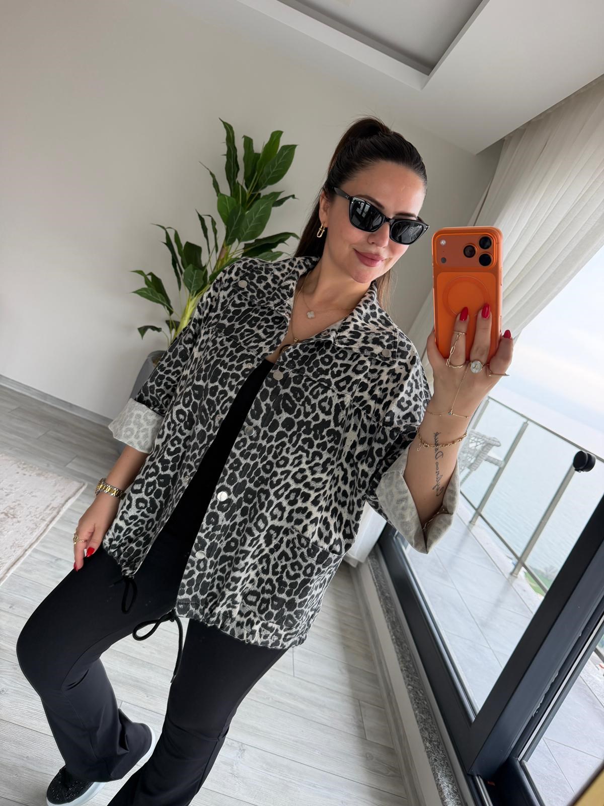 476 Owersize Ceket GRİ LEOPAR