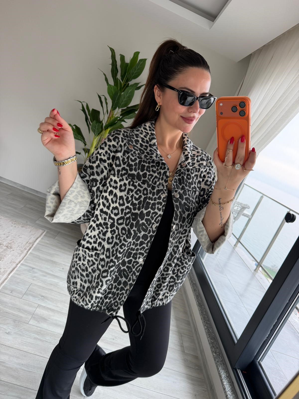 476 Owersize Ceket GRİ LEOPAR
