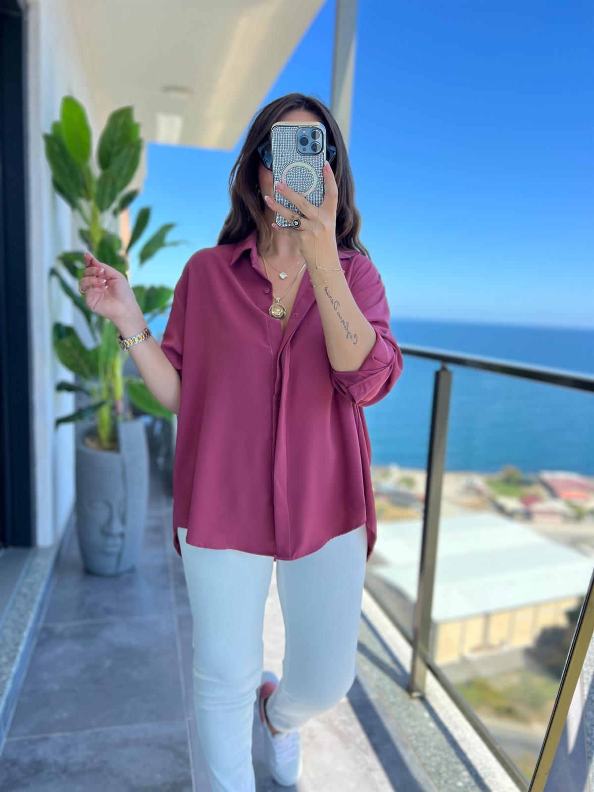 481 Yarasa Kol Saten Gömlek BORDO