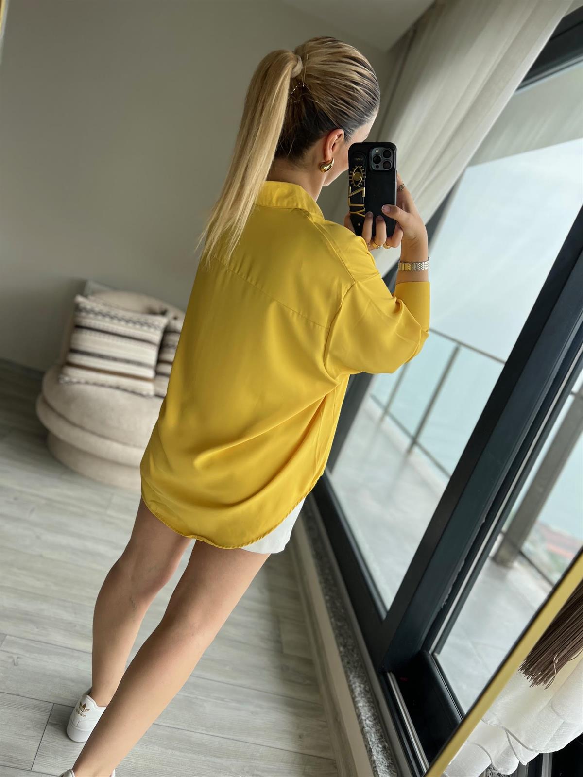 481 Yarasa Kol Saten Gömlek SARI