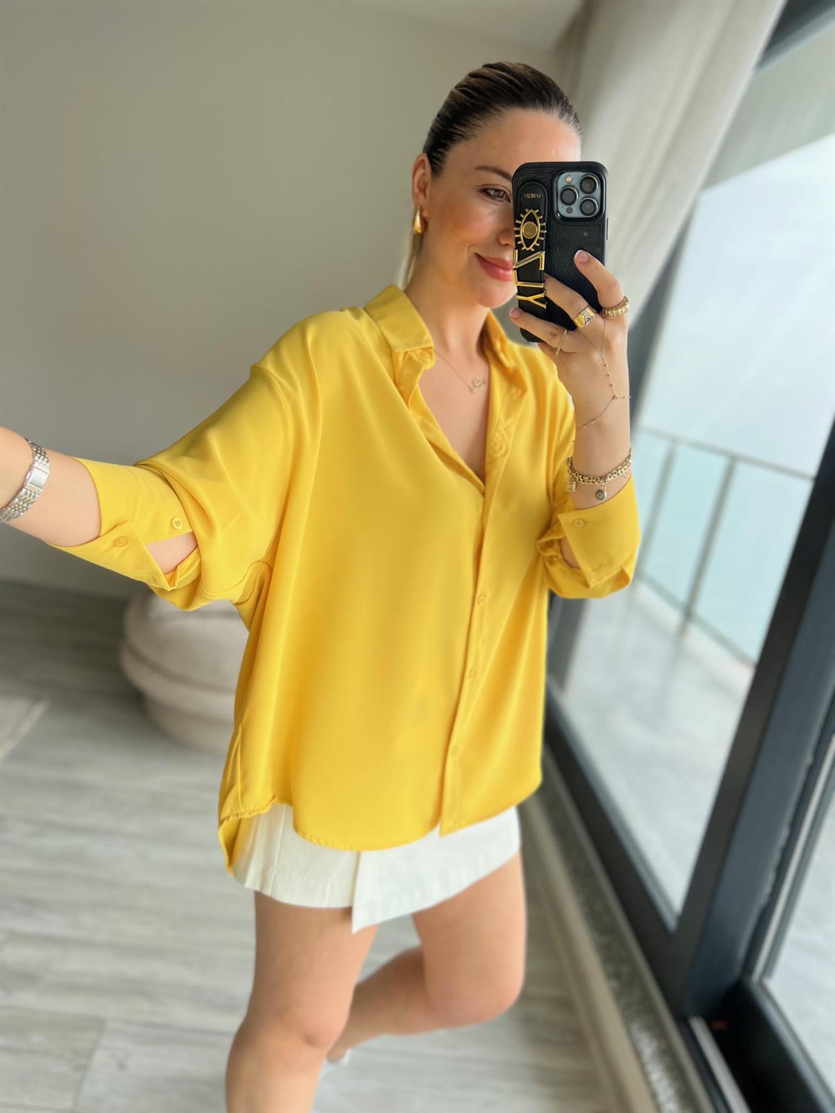 481 Yarasa Kol Saten Gömlek SARI