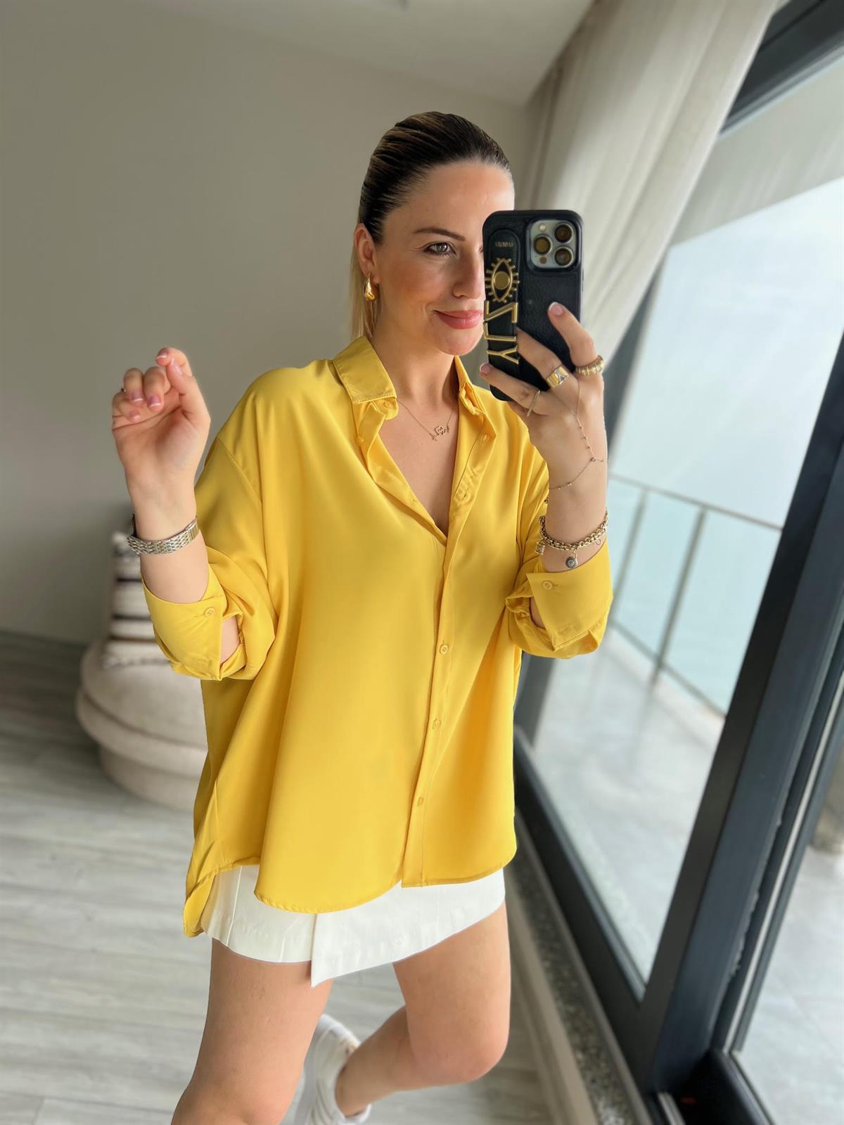 481 Yarasa Kol Saten Gömlek SARI