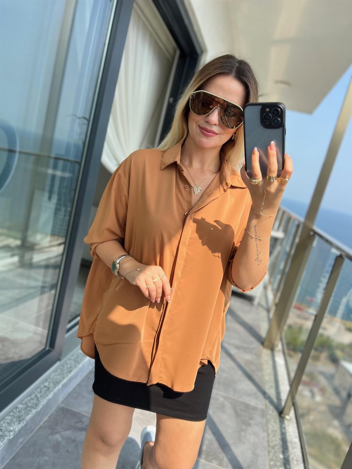 481 Yarasa Kol Saten Gömlek TABA