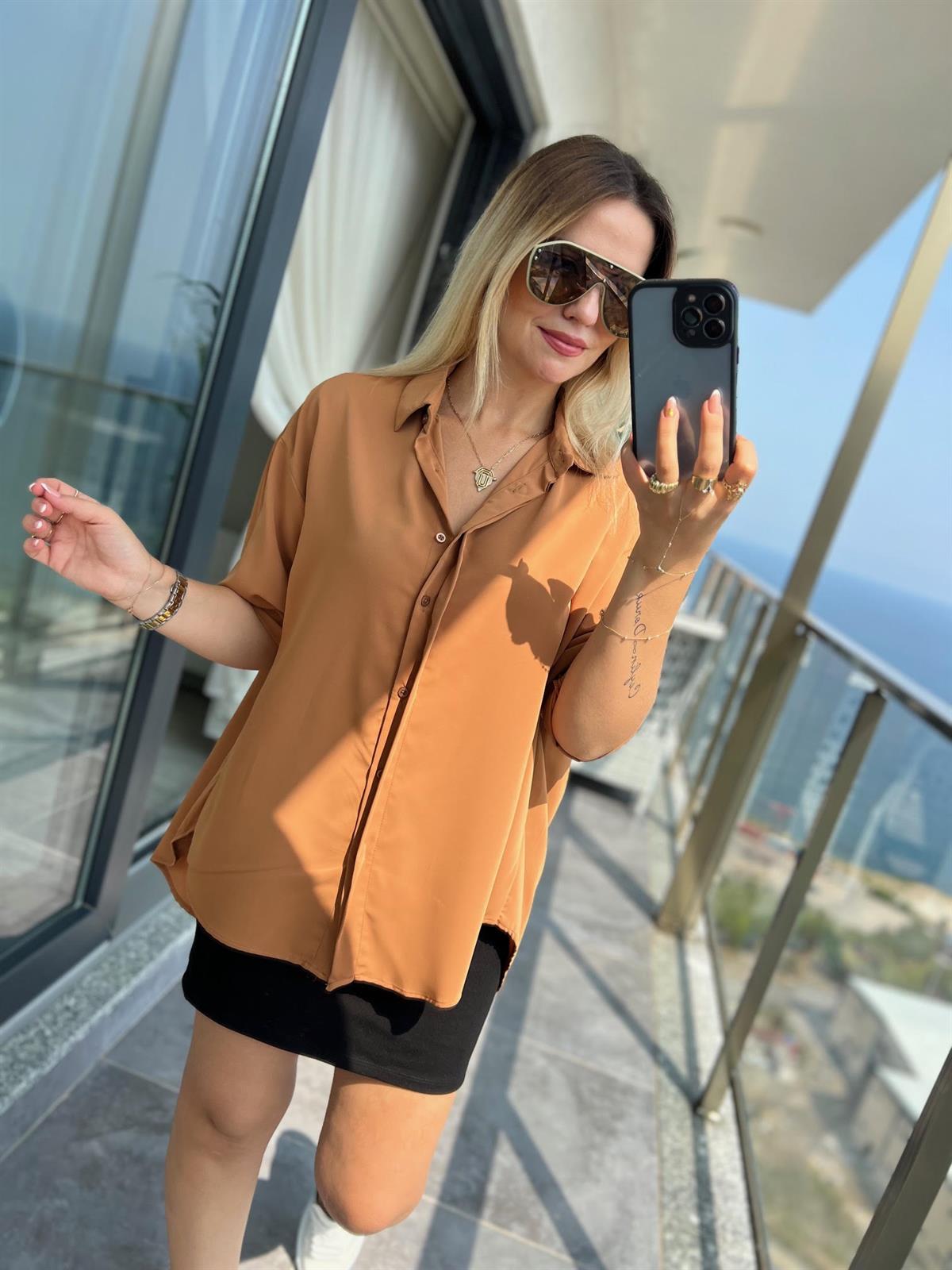 481 Yarasa Kol Saten Gömlek TABA