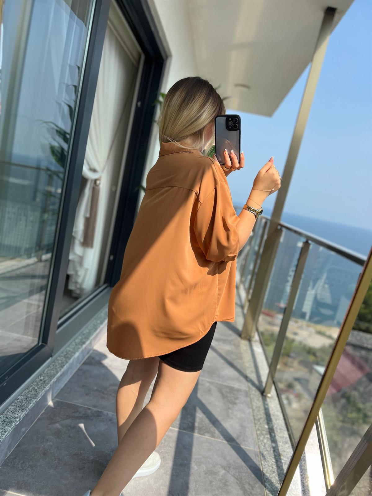481 Yarasa Kol Saten Gömlek TABA
