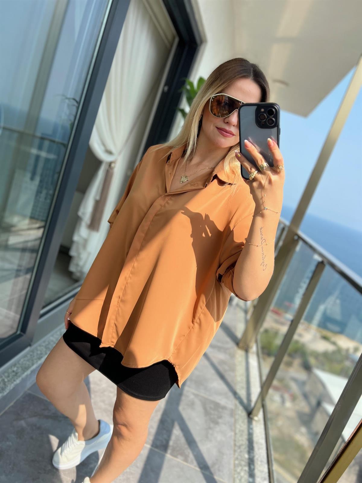 481 Yarasa Kol Saten Gömlek TABA