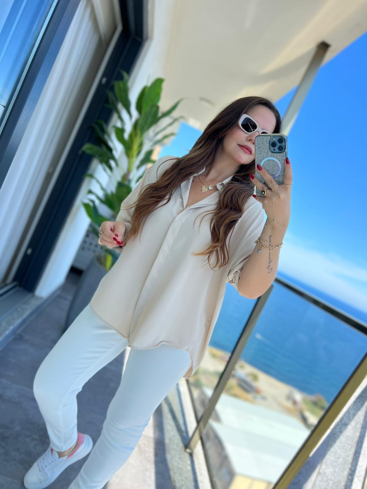 481 Yarasa Kol Saten Gömlek TAŞ