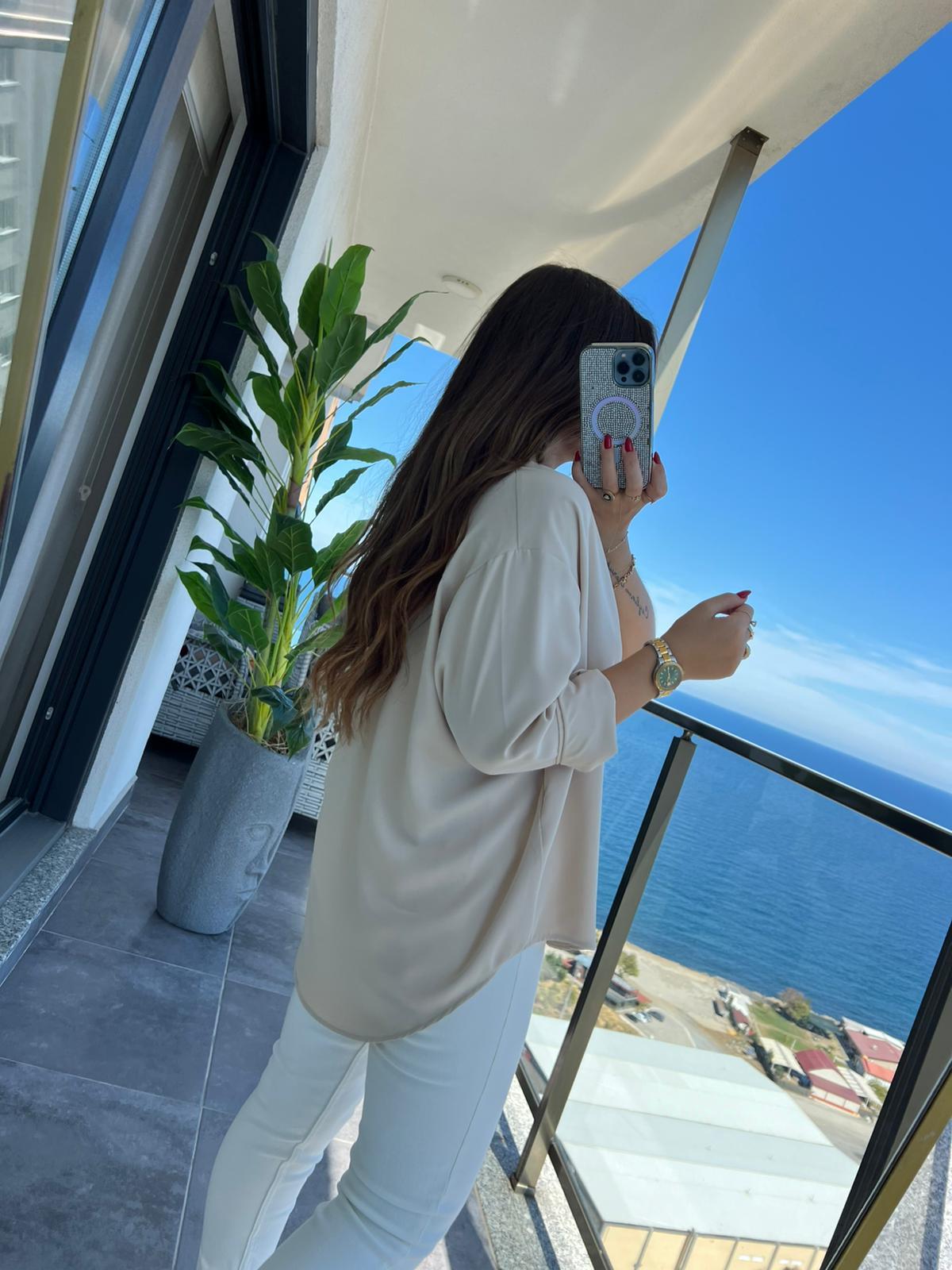 481 Yarasa Kol Saten Gömlek TAŞ