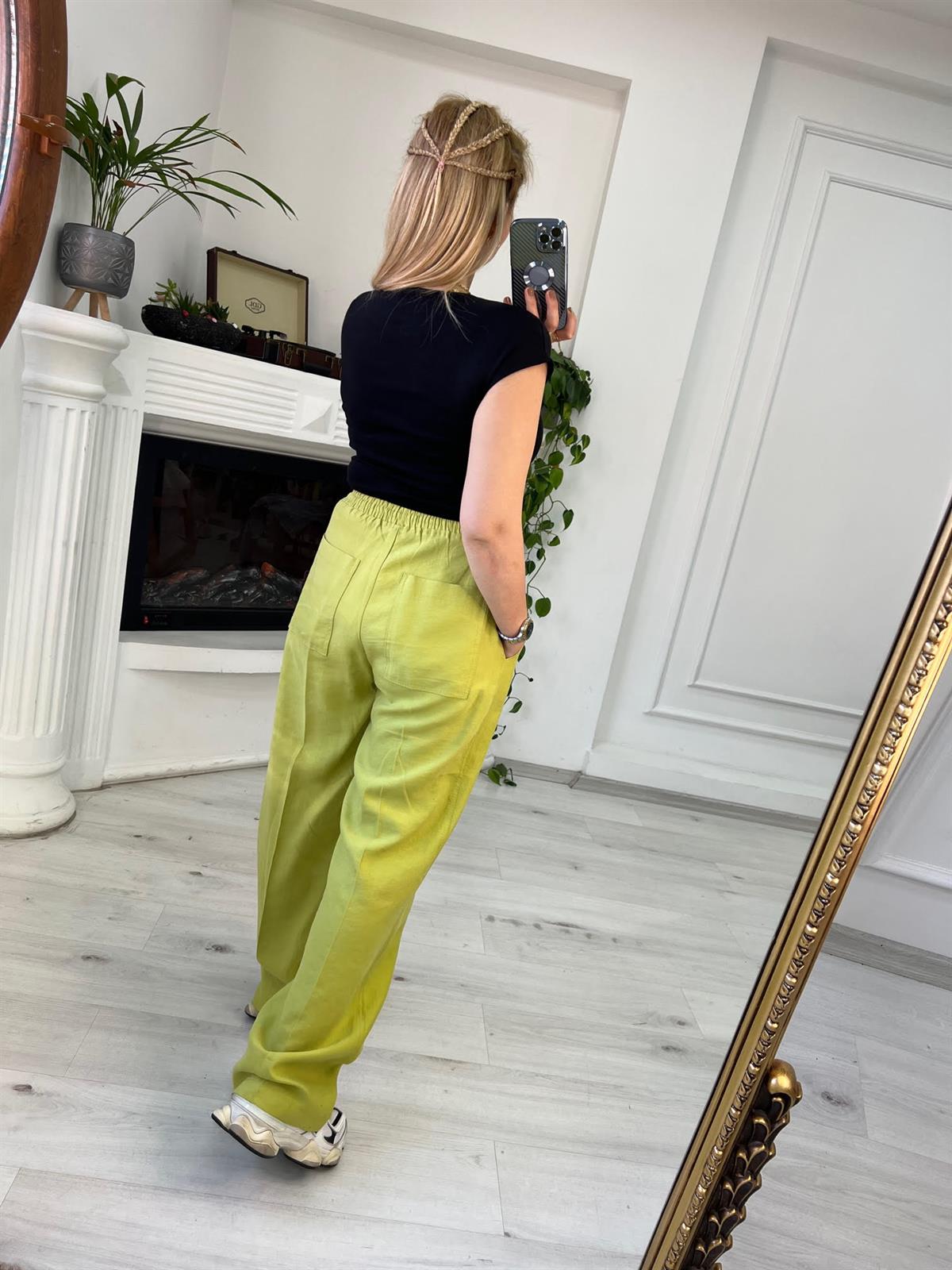 4825 Kemeri Bagcıklı Pantolon LİMON KÜFÜ