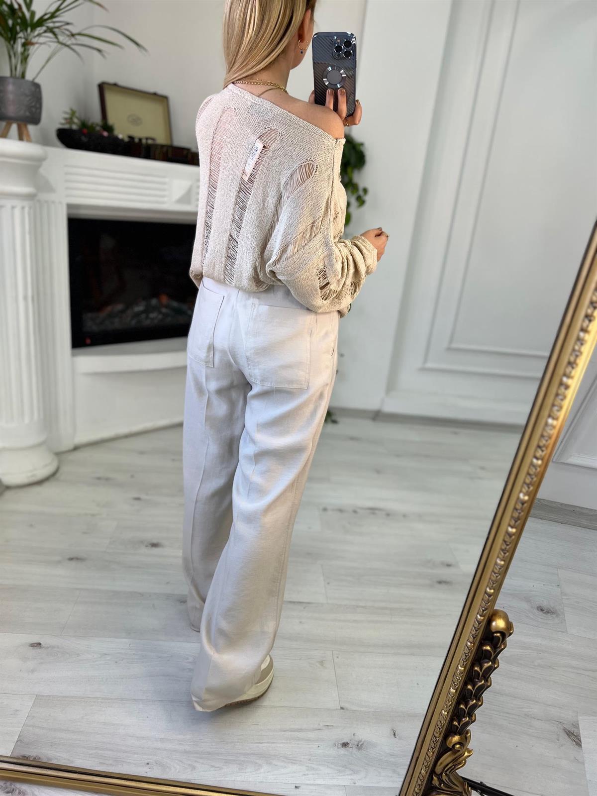4825 Kemeri Bagcıklı Pantolon TAŞ