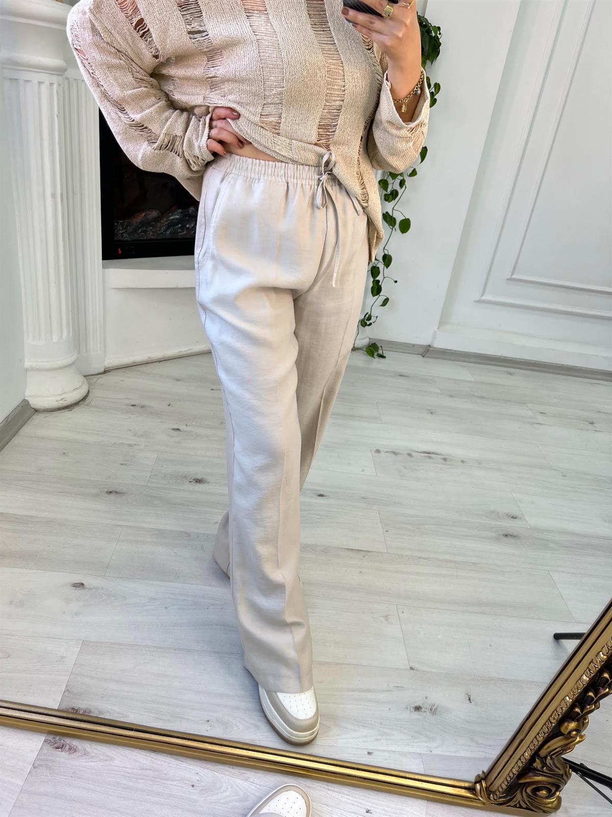 4825 Kemeri Bagcıklı Pantolon TAŞ