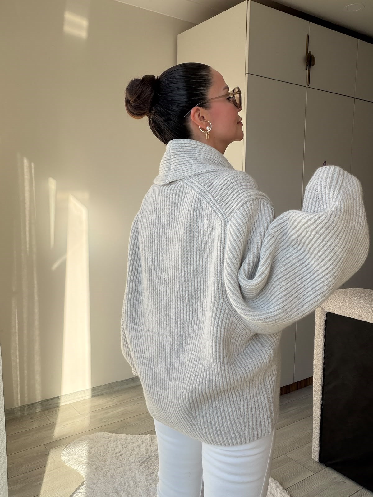 4837 Owersize Şal Yaka Yünlü Hırka TAŞ