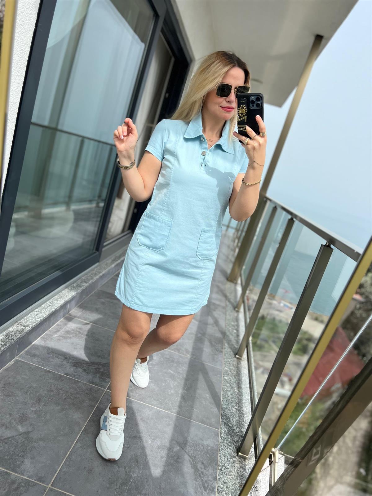 486 Ön Cepli Gabardin Elbise BEBE MAVİ