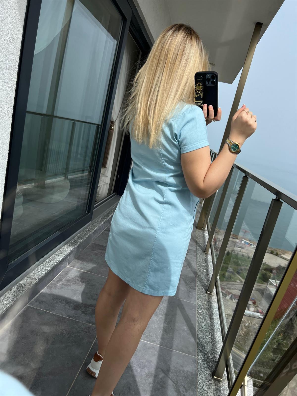 486 Ön Cepli Gabardin Elbise BEBE MAVİ
