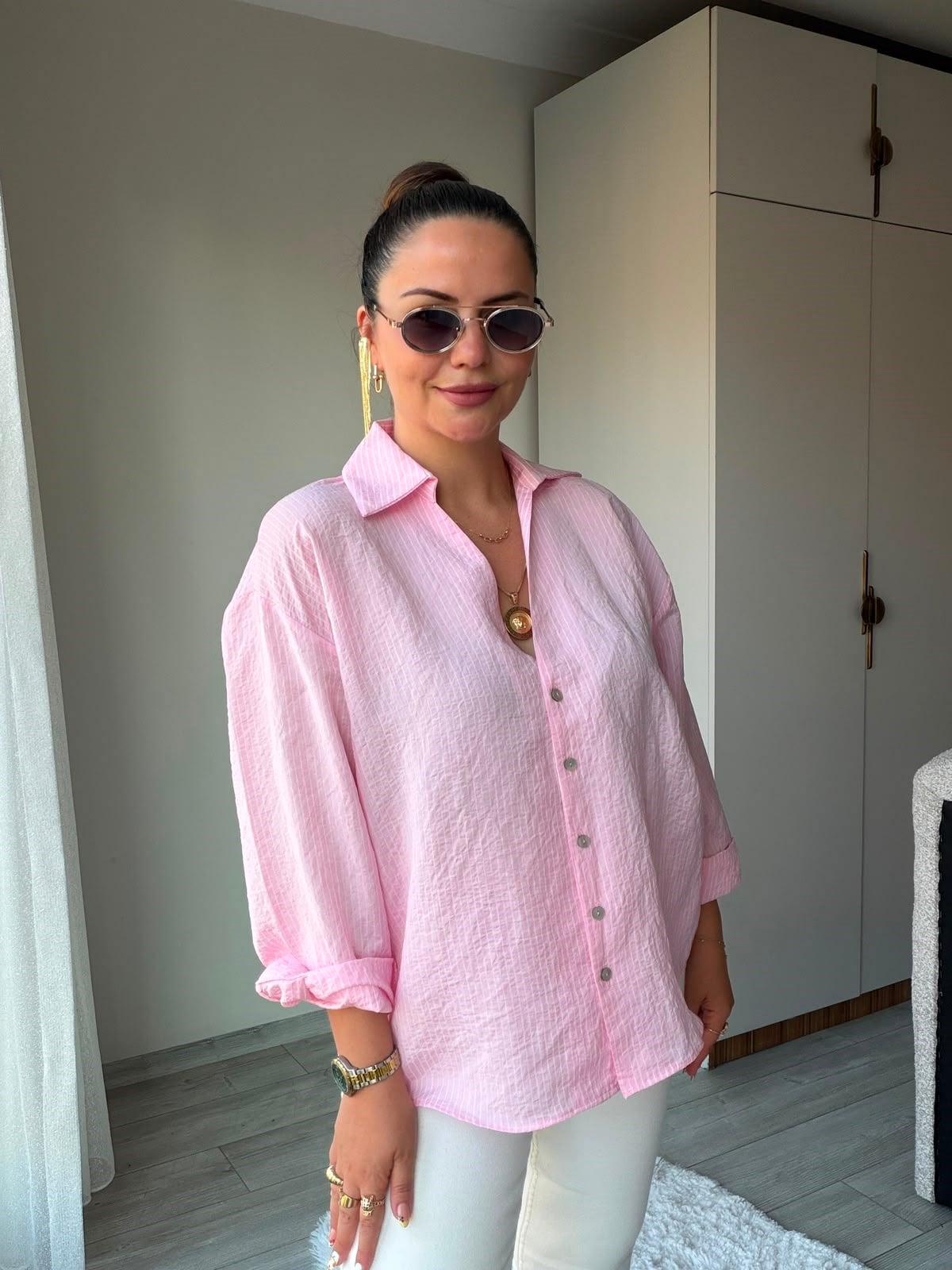 4906 Çizgili Gömlek PEMBE