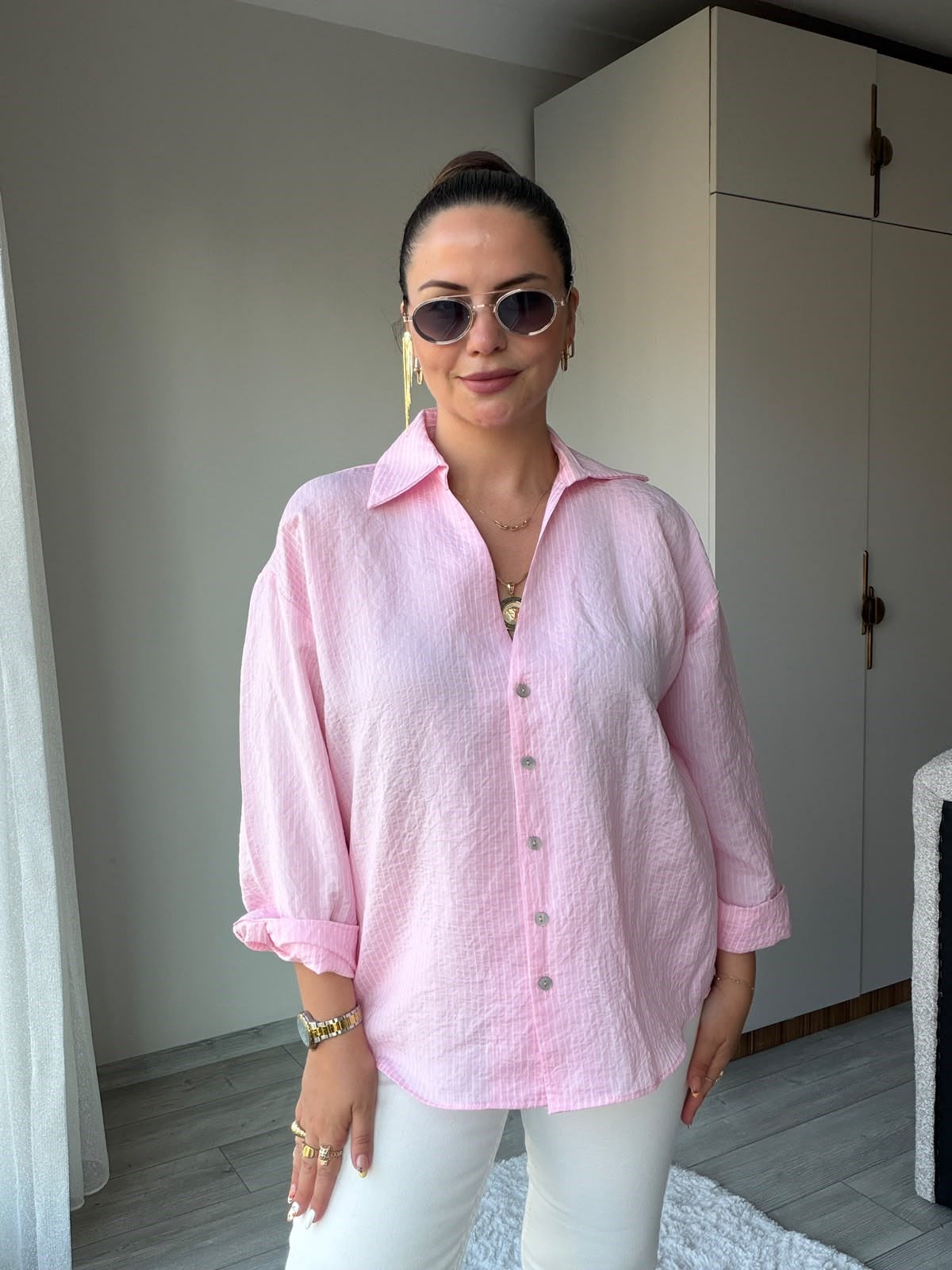 4906 Çizgili Gömlek PEMBE