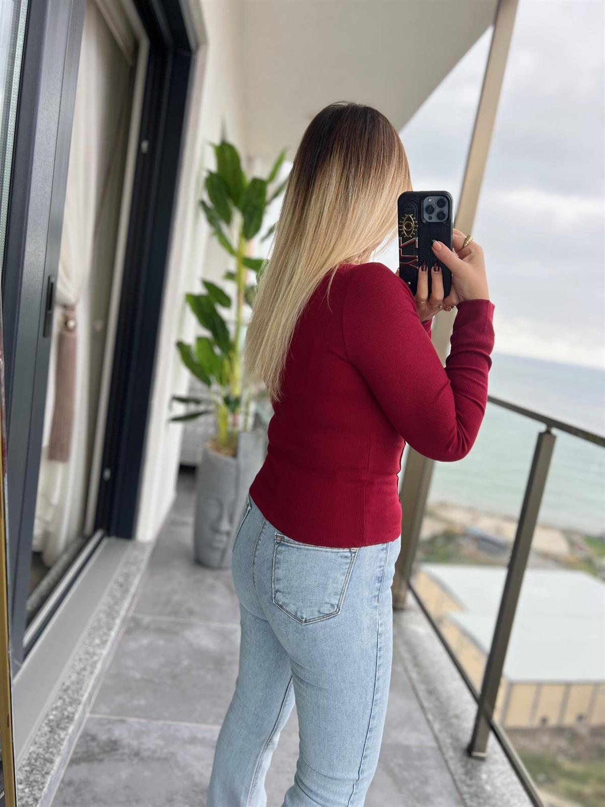 4982 Önü Dikişi Fitilli Bluz BORDO