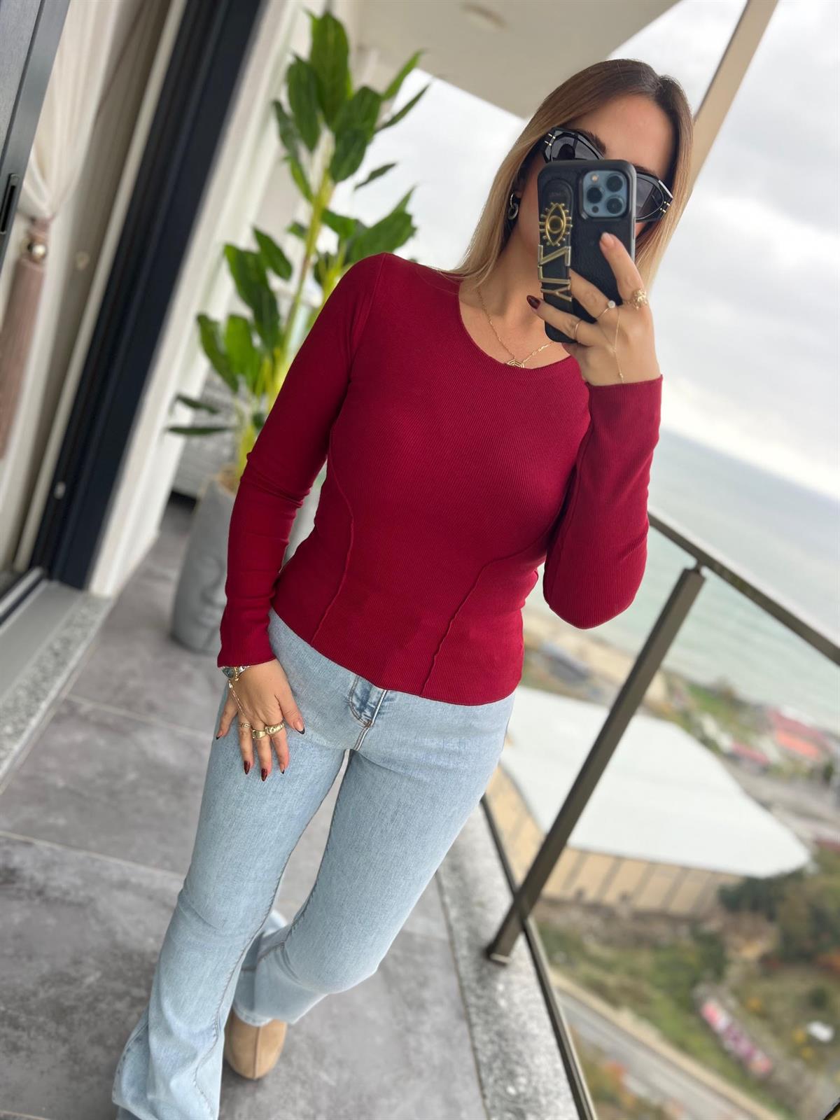 4982 Önü Dikişi Fitilli Bluz BORDO