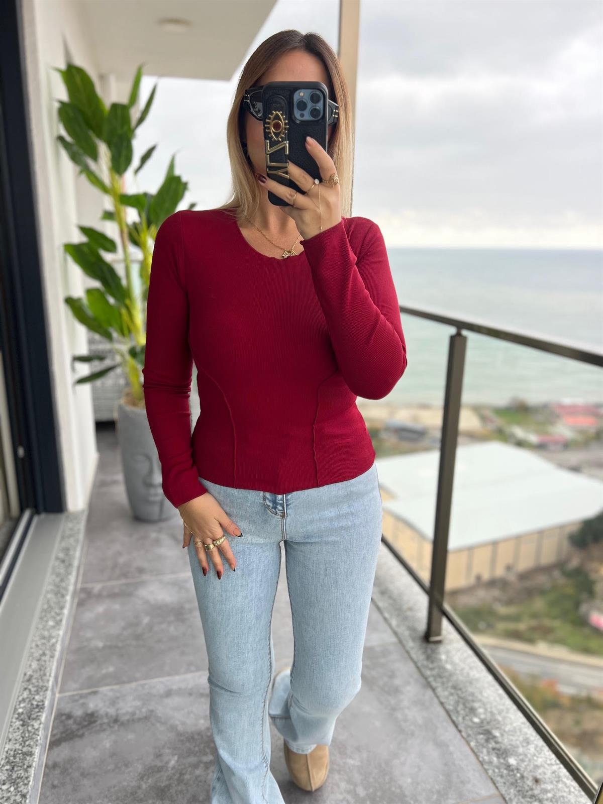 4982 Önü Dikişi Fitilli Bluz BORDO