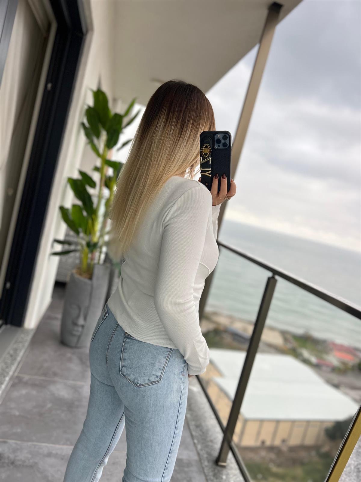 4982 Önü Dikişi Fitilli Bluz EKRU