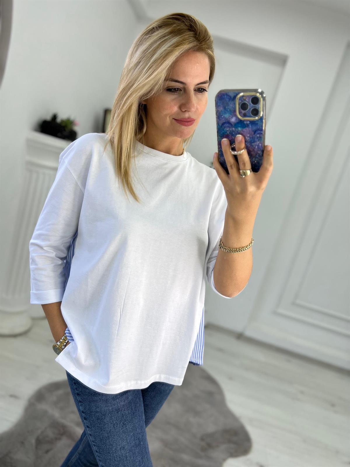 5004 Arkası Dokuma Tshirt BEYAZ