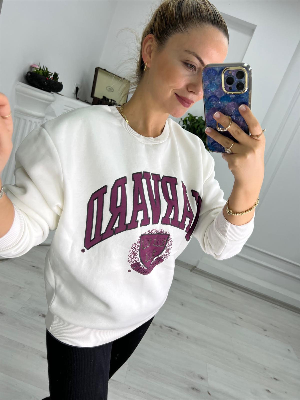 5015 Baskılı Sweat BEYAZ