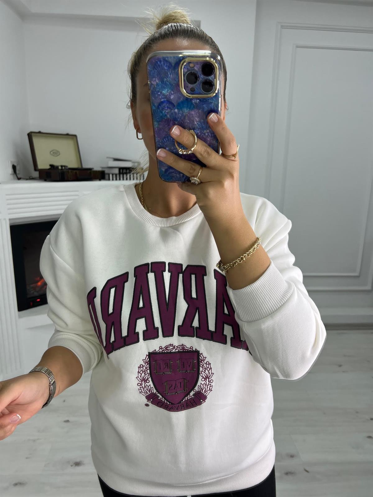 5015 Baskılı Sweat BEYAZ