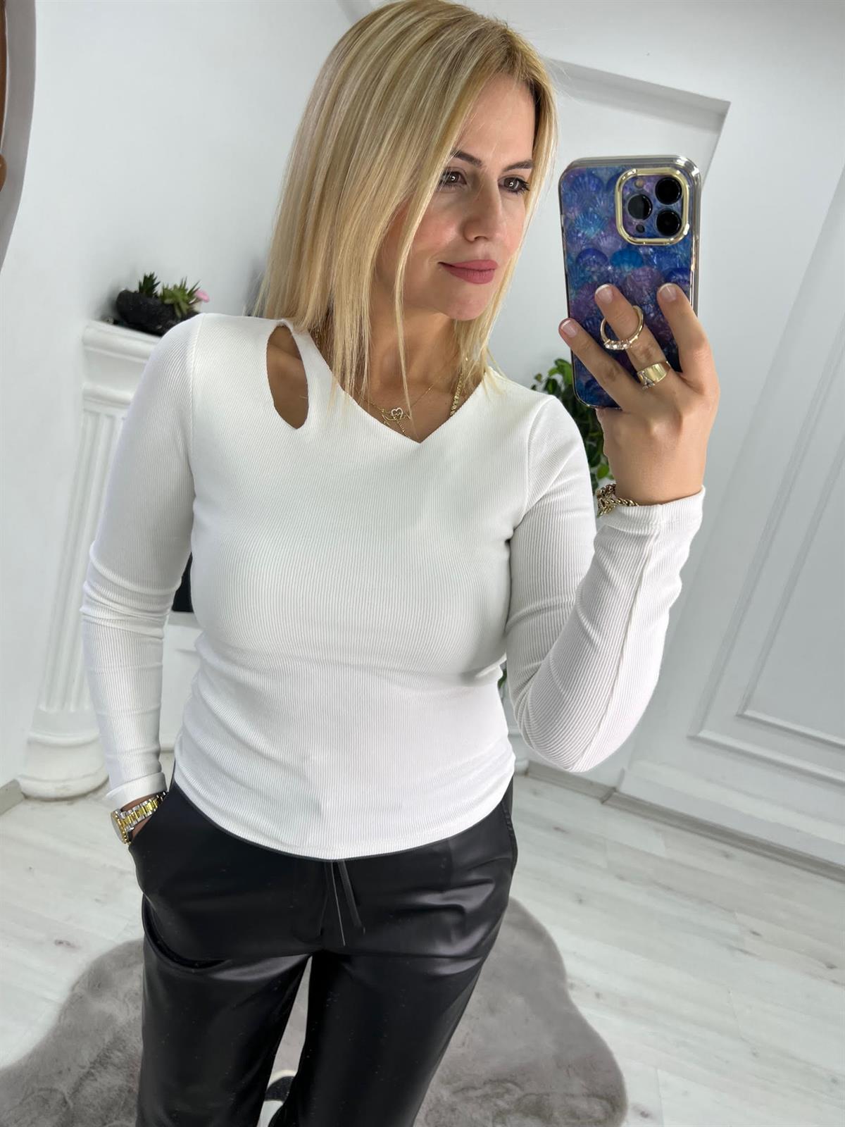 5018 Önü Damla Bluz BEYAZ