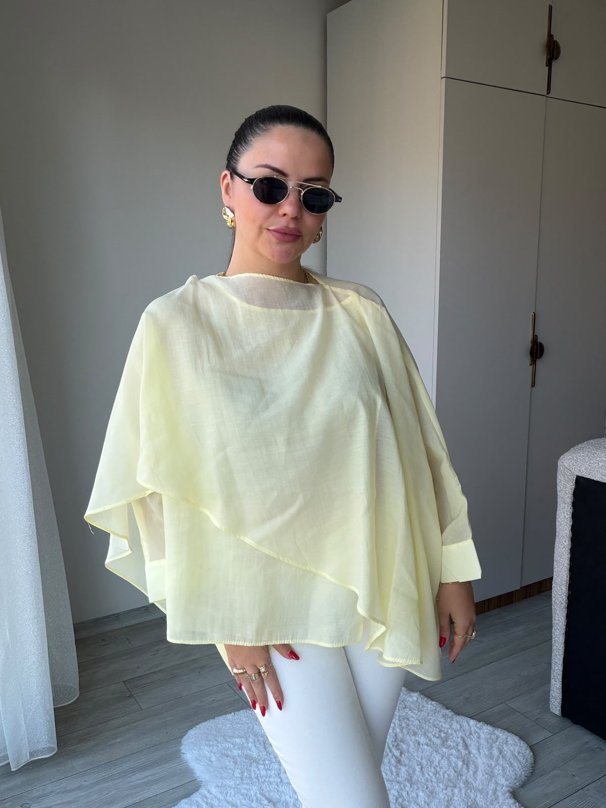 5026 Uçuşan Pelerin Bluz SARI