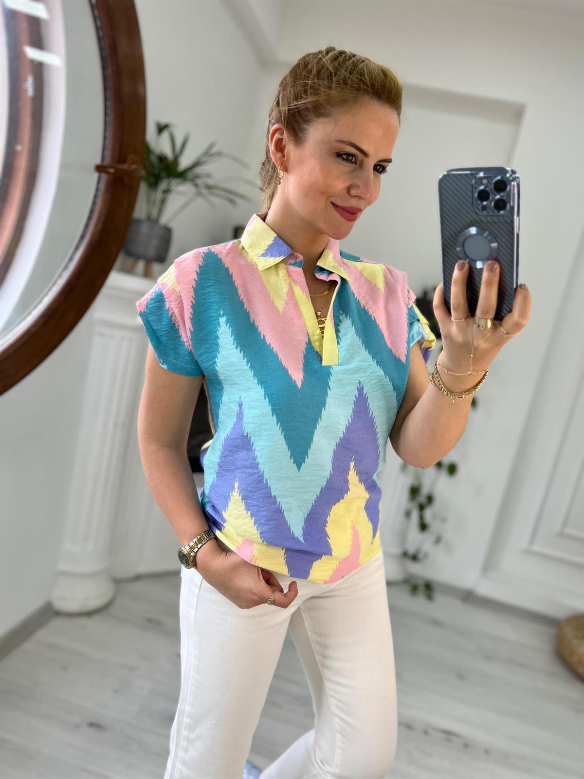 503 Polo Yaka Bluz DESENLİ