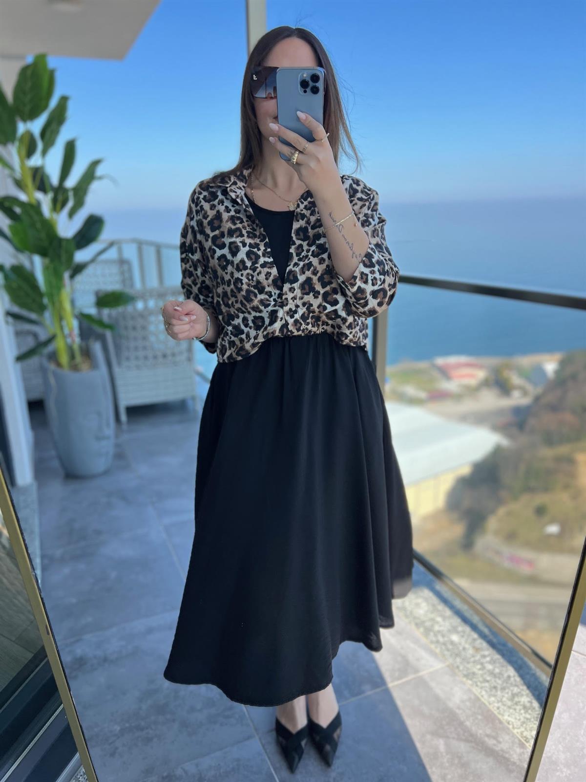 5053 Gömlek Elbise BEJ