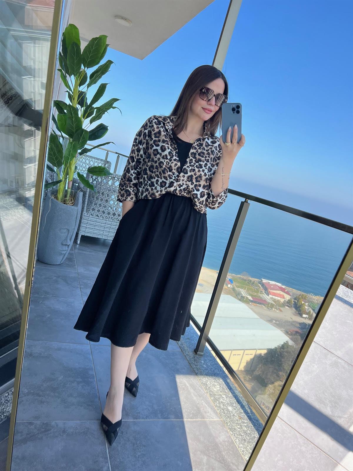 5053 Gömlek Elbise BEJ