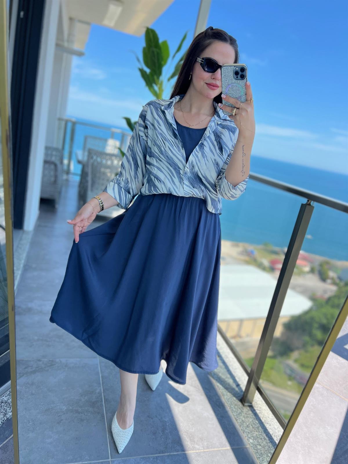 5053 Gömlek Elbise İNDİGO