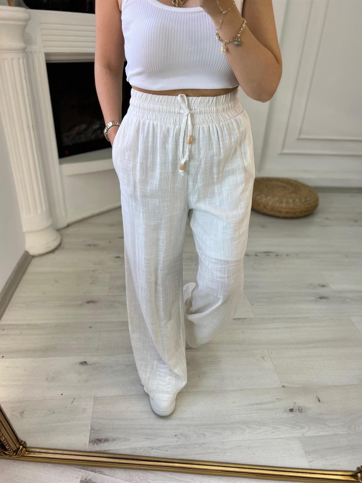 50554 Lastikli Boru Paça Pantolon BEYAZ