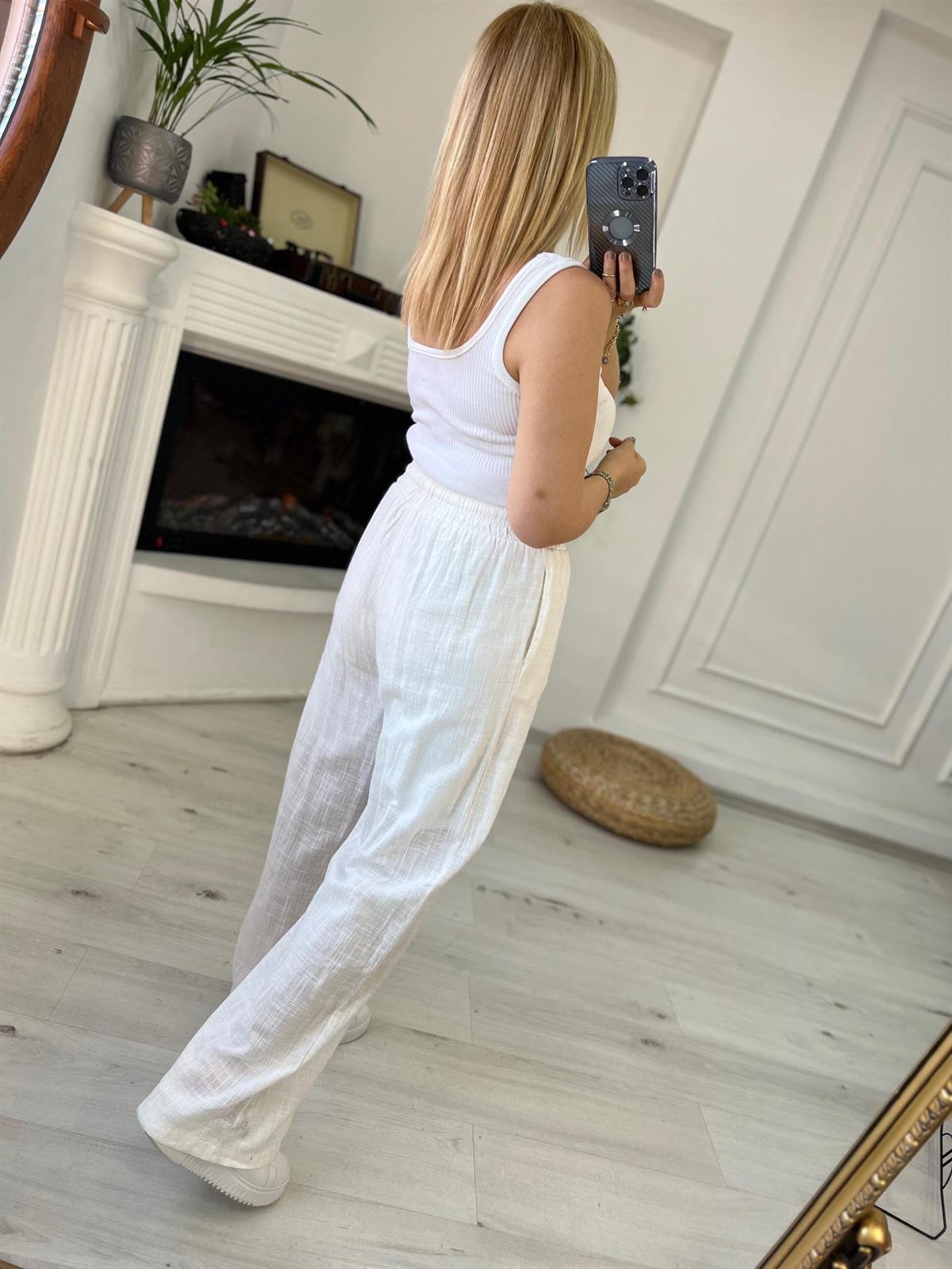 50554 Lastikli Boru Paça Pantolon BEYAZ