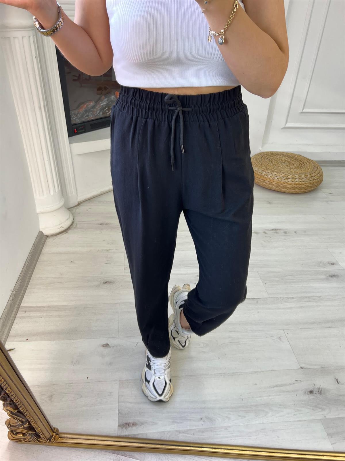 50618 Keten Pileli Pantolon SİYAH
