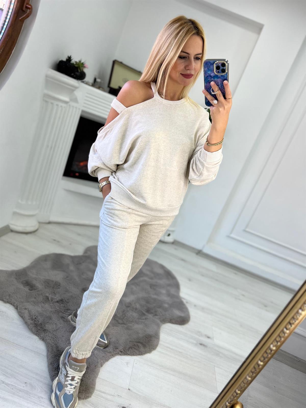 50678 Önü Kuplu Penye Pantolon Takım TAŞ
