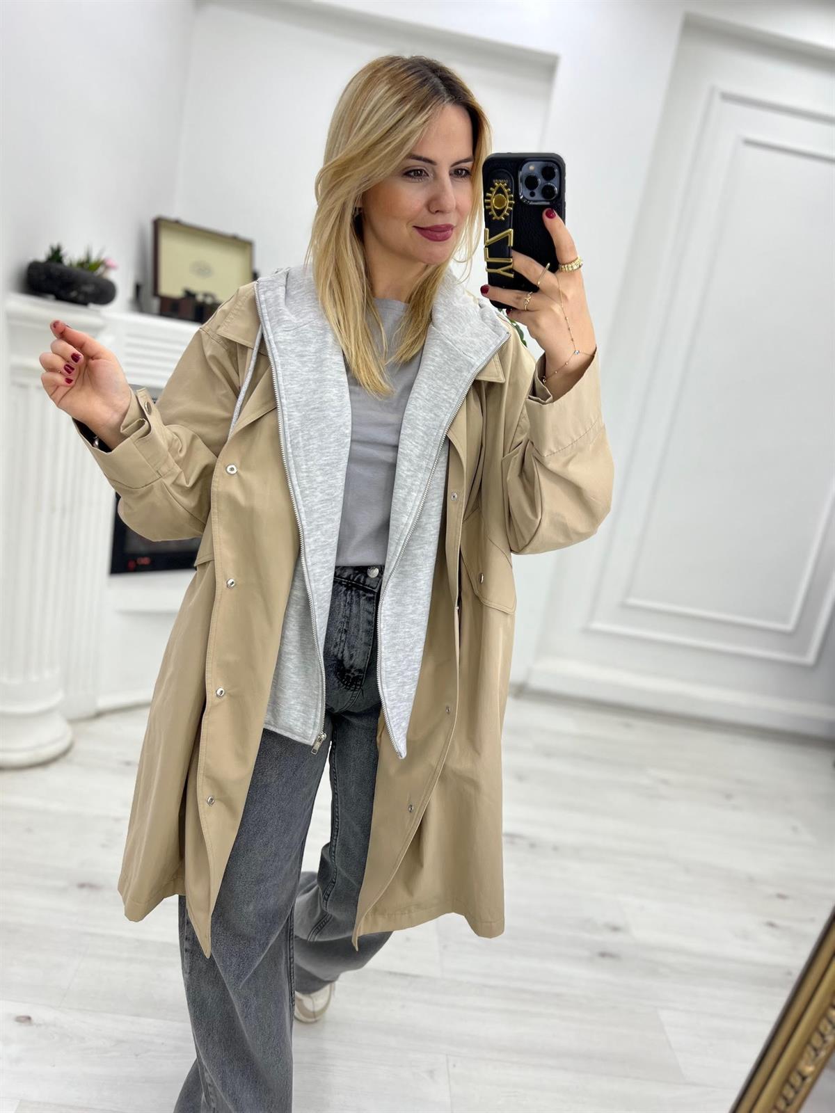 5069 Sweat Detaylı Trençkot BEJ