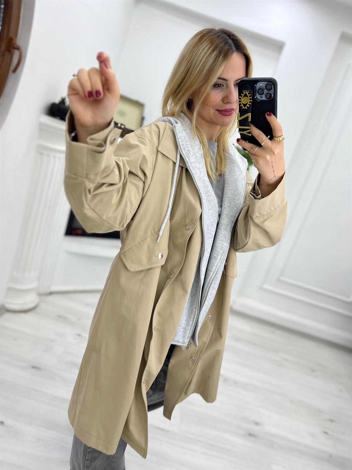5069 Sweat Detaylı Trençkot BEJ
