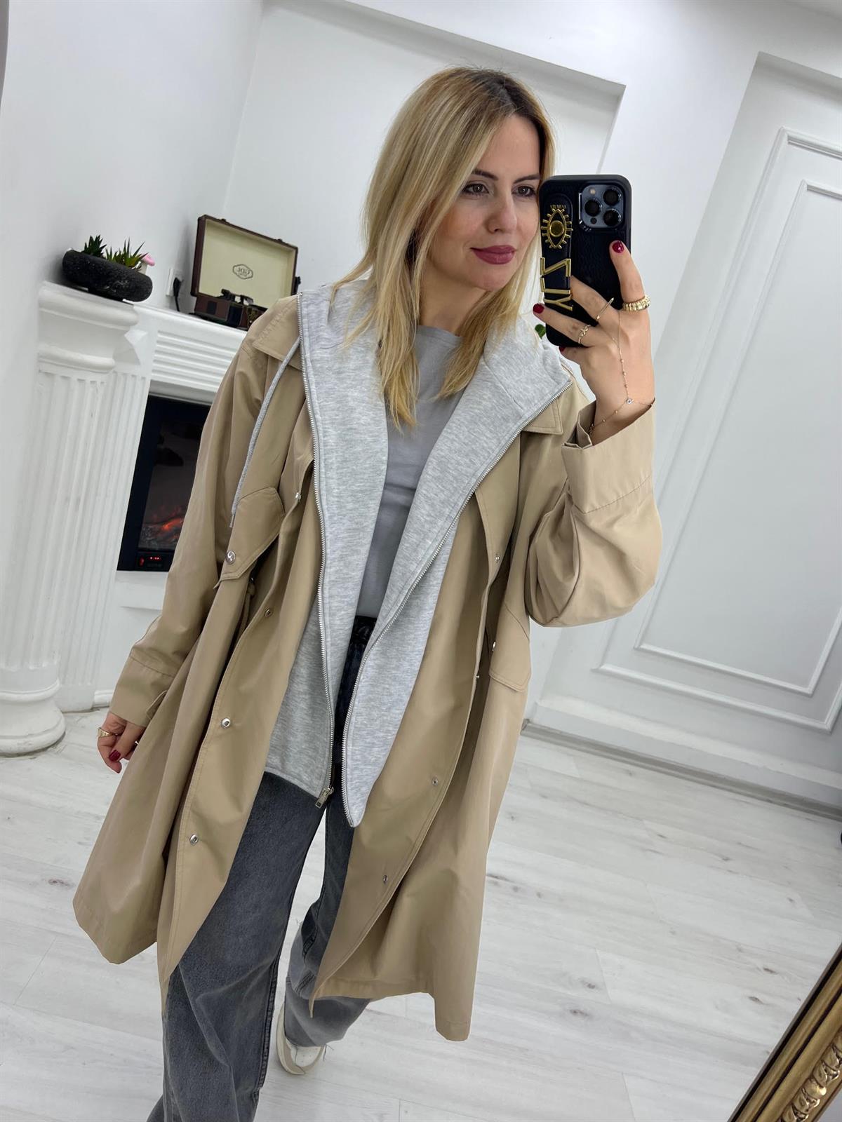 5069 Sweat Detaylı Trençkot BEJ