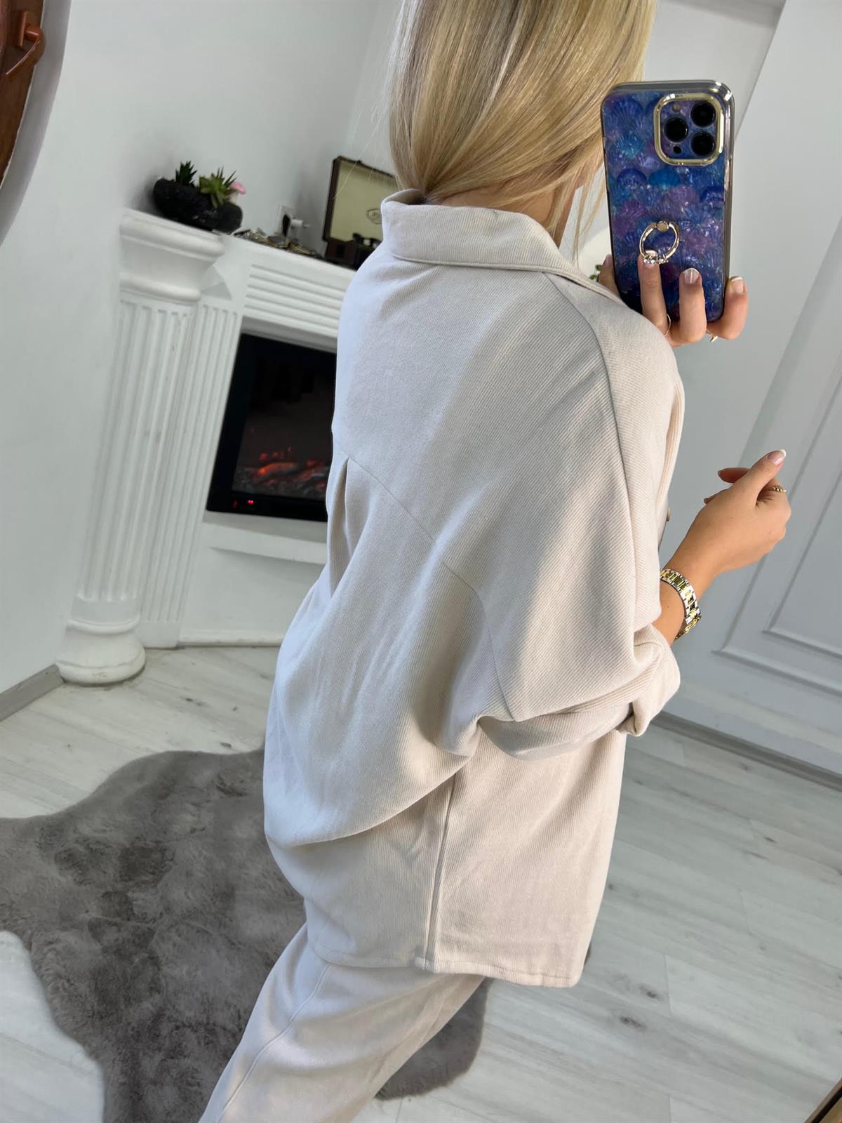 50698 Owersize Gömlek Takım TAŞ
