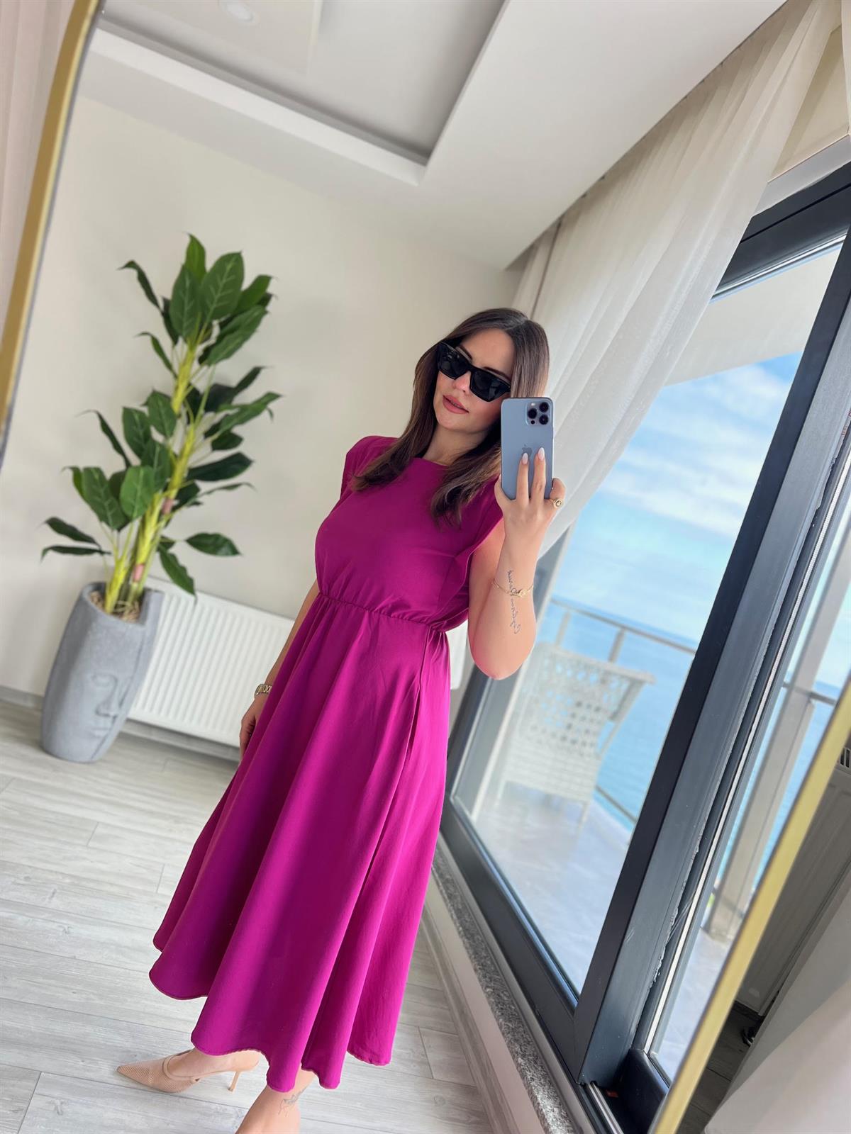 5083 Vatkalı Elbise PEMBE