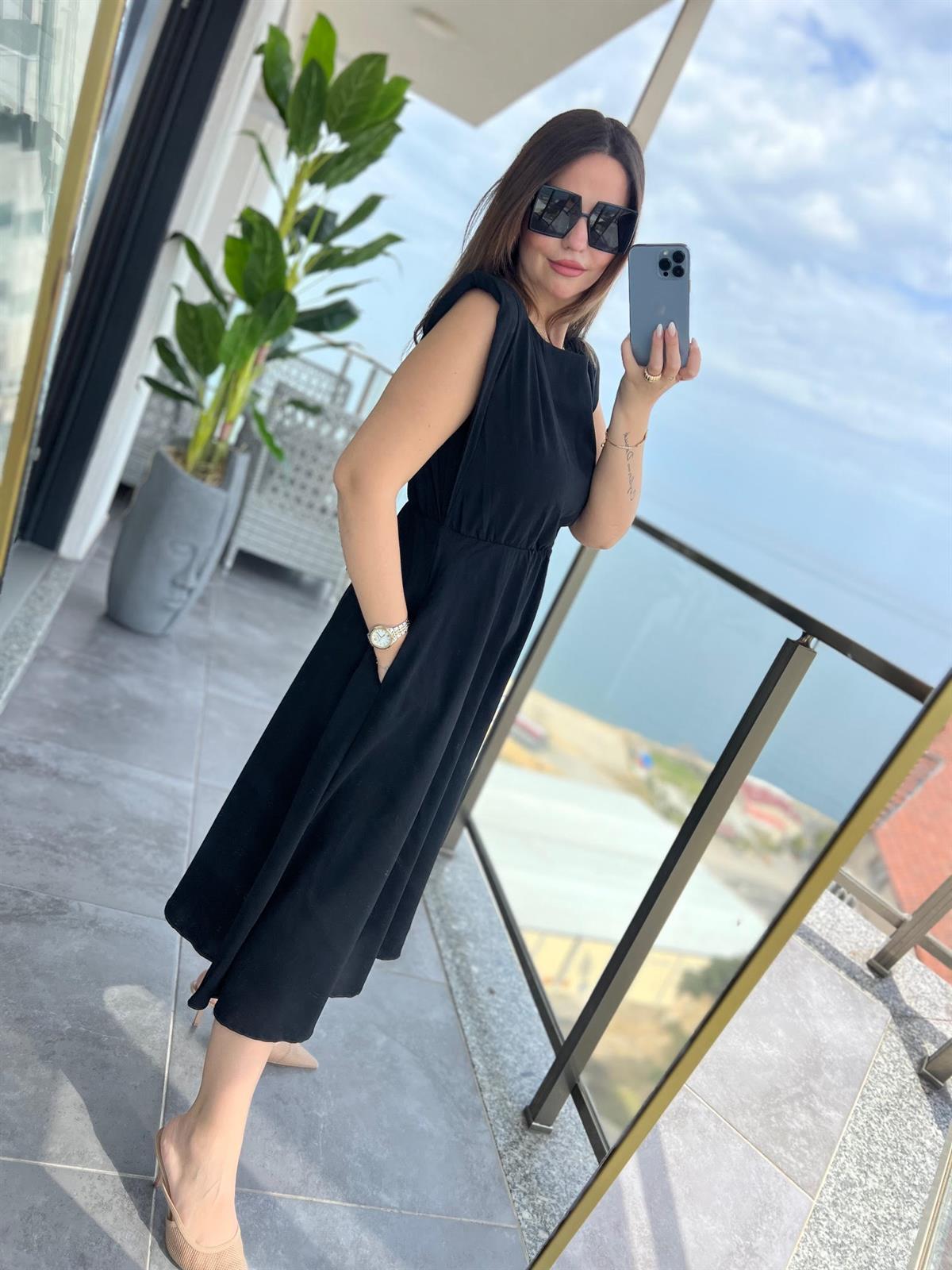 5083 Vatkalı Elbise SİYAH