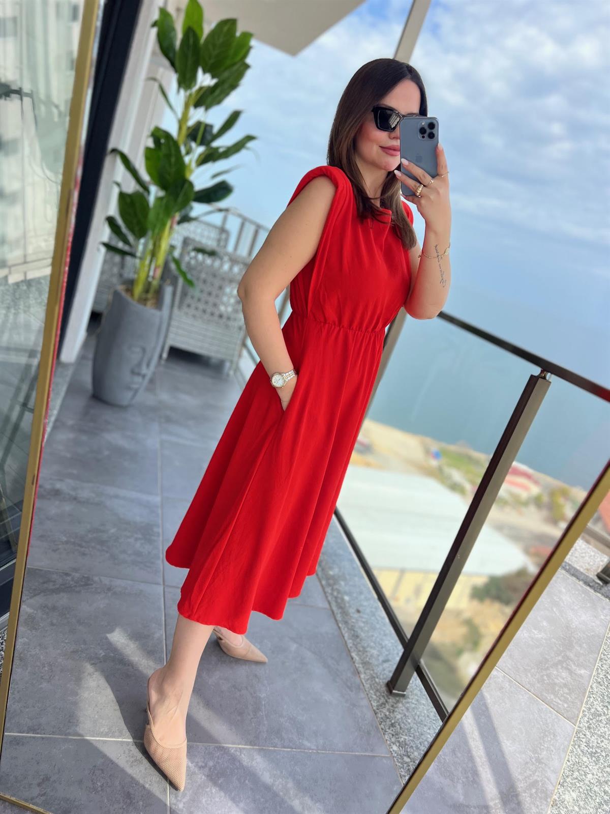 5083 Vatkalı Elbise TURUNCU