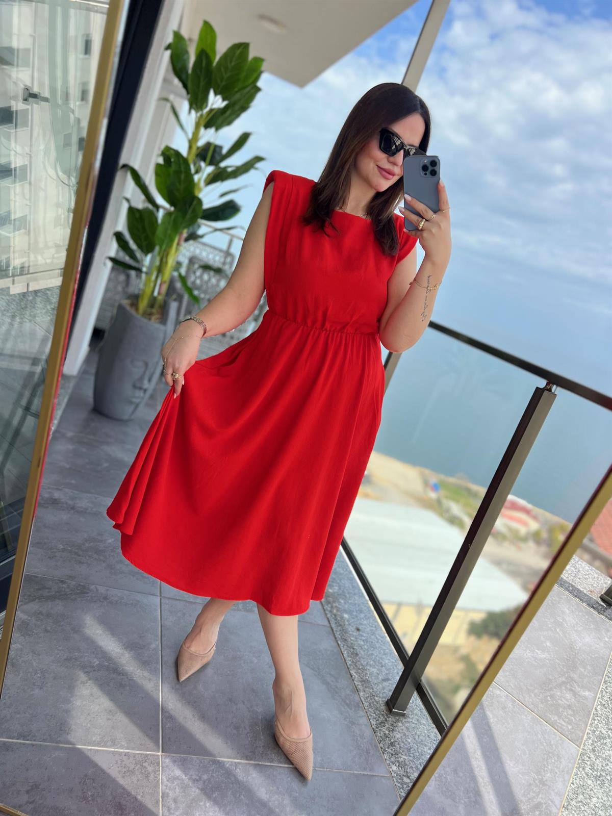 5083 Vatkalı Elbise TURUNCU
