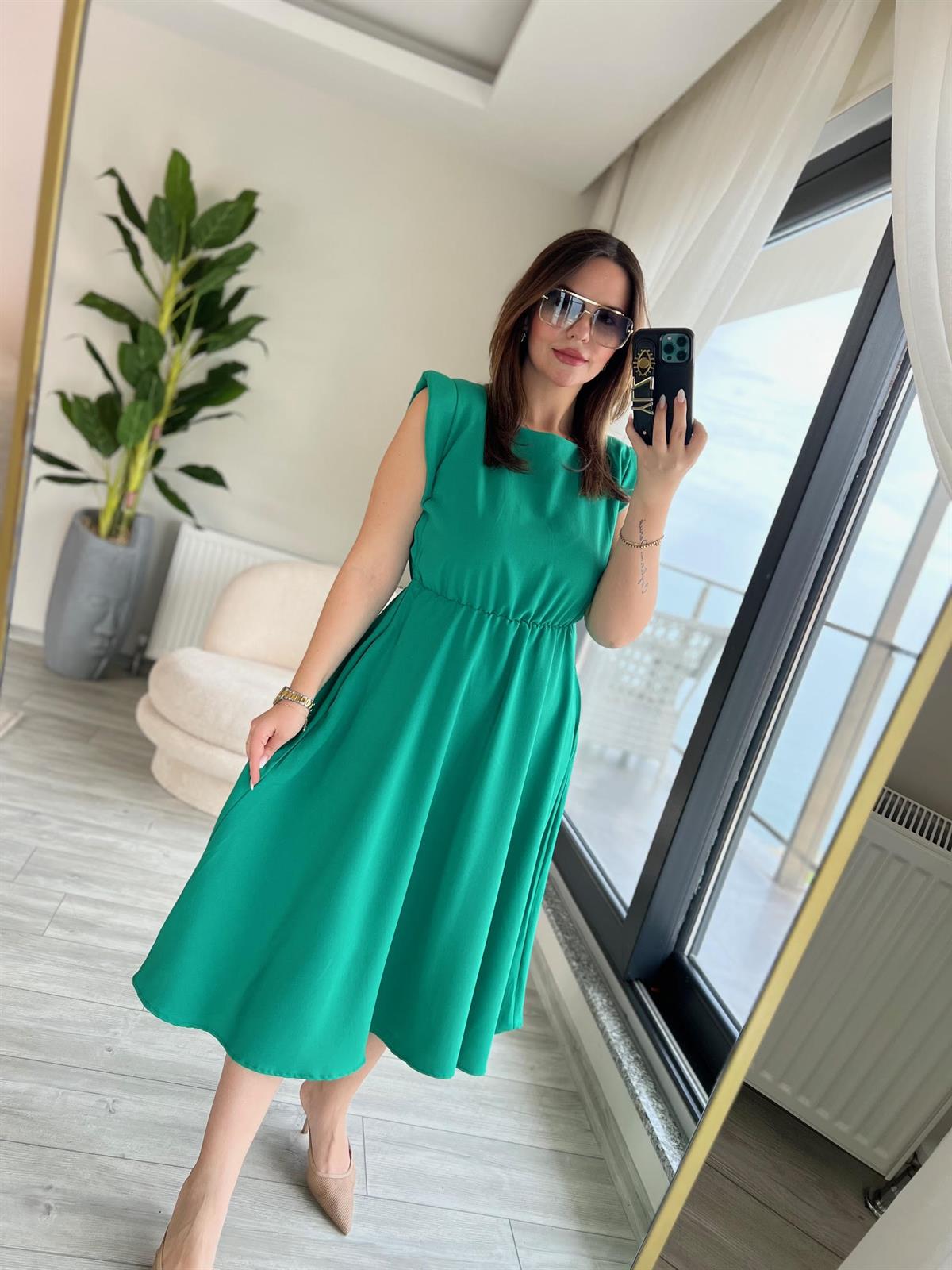 5083 Vatkalı Elbise YEŞİL