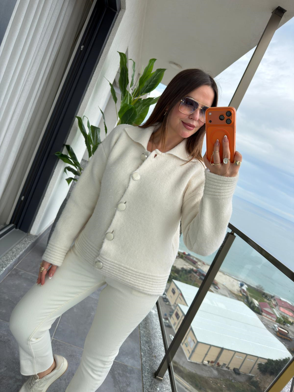 5086 Düğmeli Hırka KREM