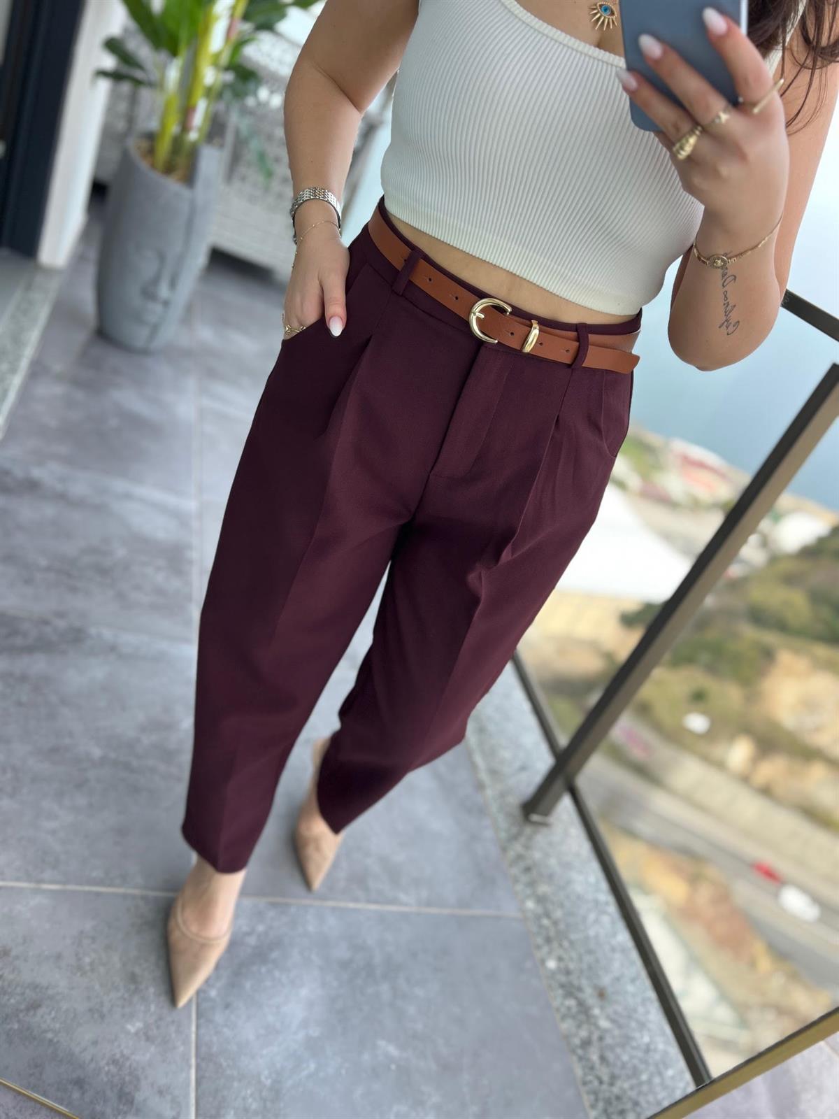 50938 Kemerli Pantalon BORDO