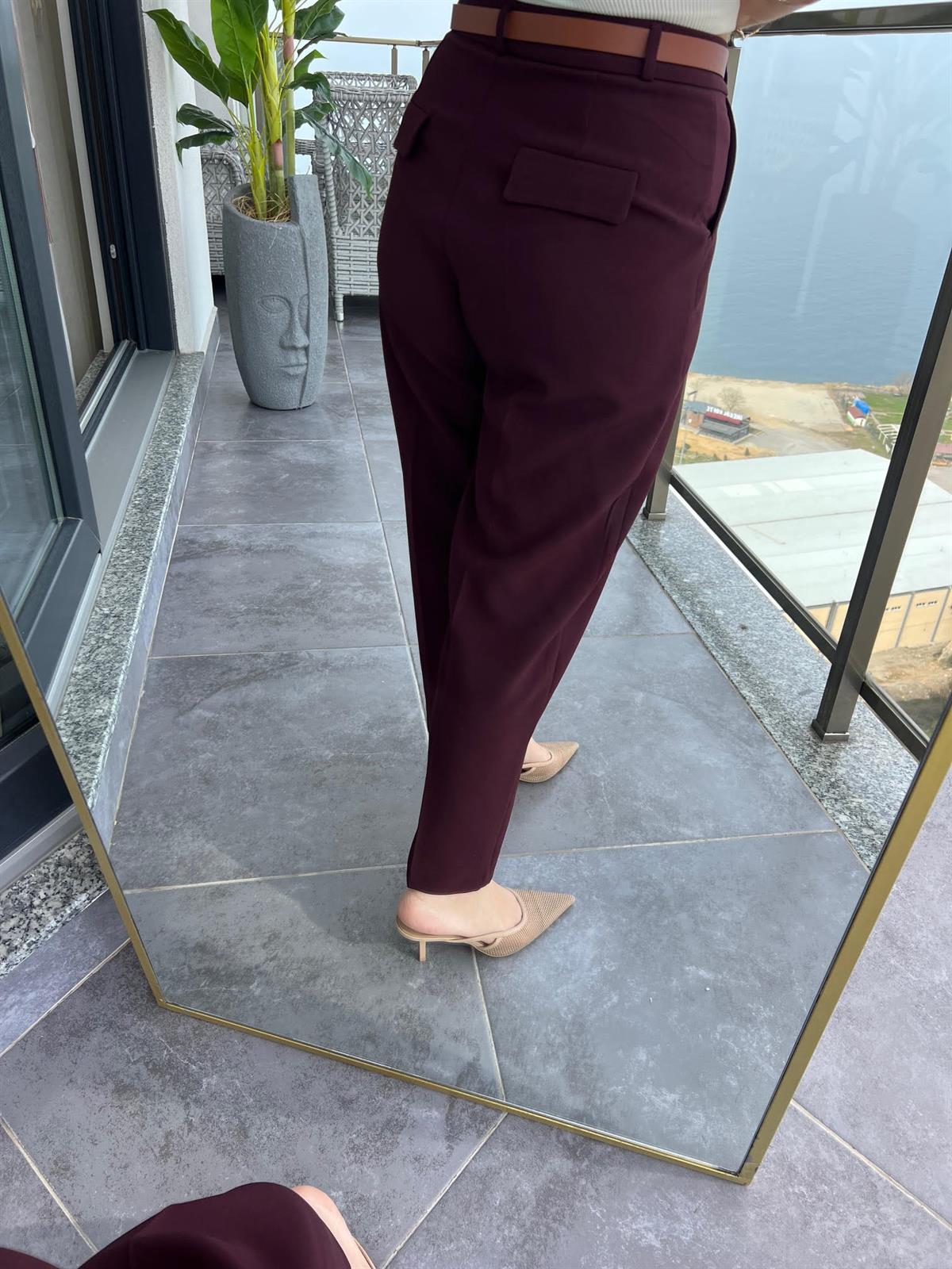 50938 Kemerli Pantalon BORDO
