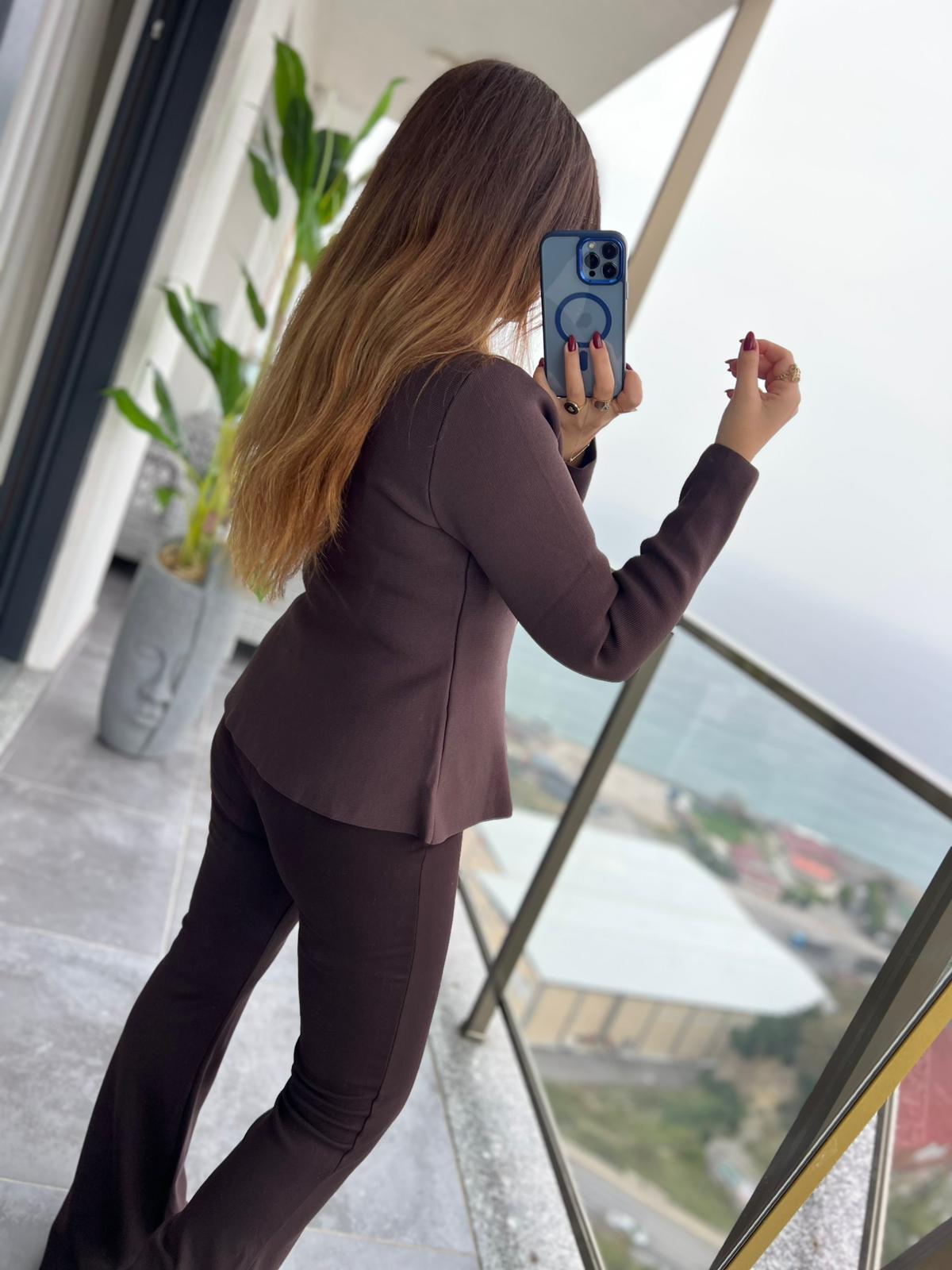5102 Düğme Detay Gömlek Yaka Hırka KAHVE
